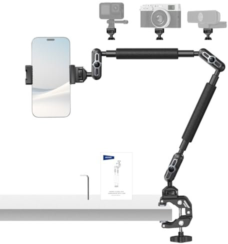 Neewer 22 Magic Arm w Desk C Clamp, Overhead Mount with Articulating Mic Boom Arm 1/4 3/8 Threads for ARRI, Desktop Stand Holder for Phone Microphone Webcam Action Video Light, UA057