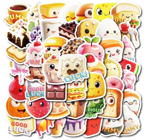 50 Stück wasserdichte Aufkleber, Aufkleber, Lebensmittel, niedlich, ästhetisch, Laptop, Wasserflasche, Telefon, Skateboard-Aufkleber