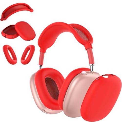3 in 1 Silicone Case for AirPods Max Headphones, Anti-Scratch Ear Pad Cover/Ear Cups/Headband Cases for AirPods Max (Red)