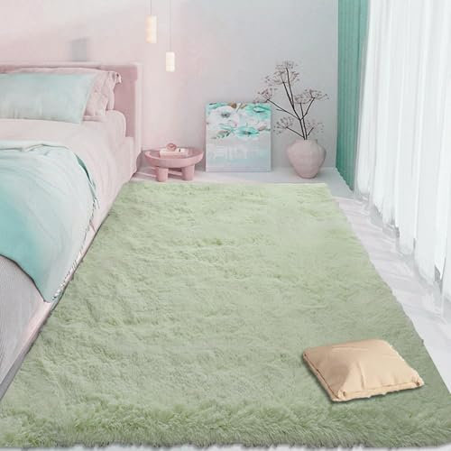 CUIMEI Teppich Hochflor 250 x 350 cm, Waschbar, Flauschige Oberfläche, Robust, Spitzenqualität, Pflegeleicht, in Vielen Farben & Größen, Läufer Langflor Flurteppich, hellgrün