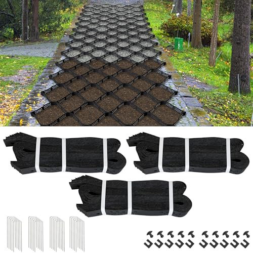 5,1 cm tiefes Bodengitter für Kies, 90 x 120 cm, Geokiesgitter, Auffahrt, 855 kg pro m² Traglast mit Verbindungsschnallen, Geo-Zellen-durchlässiges Stabilisierungssystem für Einfahrten, Gehwege