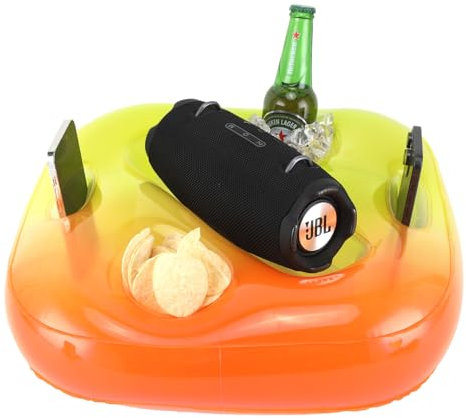 HIOBUREY Inflatable Drink Holder, 42 x 42 cm, Orange - Multifunctional Pool Accessories with Compartments for Snacks, Mobile Phone, Bluetooth Box - Ideal for Pool, Beach, Hot Tub & Party