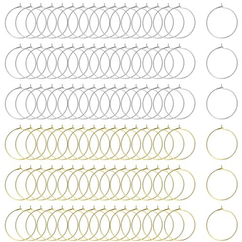 GETRICH 200 Stück Weinglas Anhänger Gold/Silber, 25mm Glasmarkierer Glas Markierung Trinkgläser Legierung Weinglas Charms Ringe für Cocktail, Getränke, Glasflasche, Weinglas-Marker, DIY Handwerk