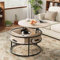 VOWNER Table Basse Réglable, Table Basse Salon Ronde, avec Rangement Caché, 80x80X62cm, avec Cadre Métallique Robuste, pour Le Salon, Couleur du Bois