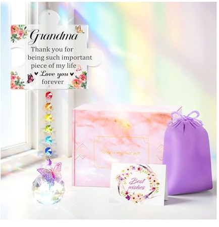 YIBONIKA Grandma Birthday Gifts, Puzzle Crystal Suncatcher Gifts for Grandma, Personalised Puzzle Wind Chime, Grandma Christmas Mothers Day Presents from Grandchildren