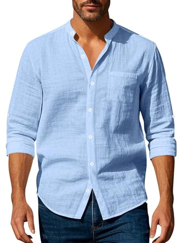 Generisch Leinenhemd Herren Hemd Langarm Freizeithemd Businesshemd Strandhemd Sommerhemd Leinenshirt mit Tasche Sommer Weißes Kurzarm Weiße Tshirts Leinen Kostüm Hawaii Tshirt Rosa