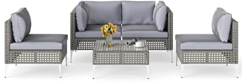 COSTWAY Rattan Gartenmöbel Set, Balkonmöbel Set mit Sitz- und Rückenkissen, Terrassenmöbel, Gartengarnitur, Sitzgruppe, Sitzgarnitur für Garten, Terrasse, Balkon