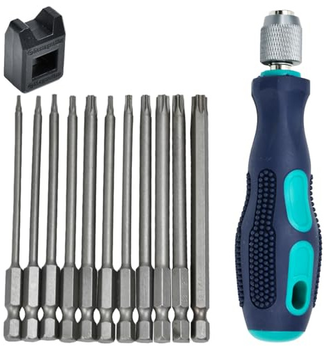 UHETLET 12 PCS Destornilladores Torx T6-T40, Juego de Destornilladores Magnéticos de 1/4 (100 mm), Juego Destornillador Torx con Agujeros de Acero S2 para Atornillador Eléctrico o Manual