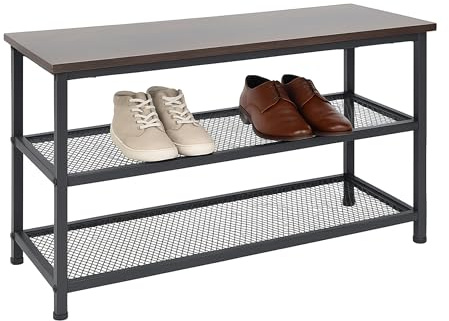 Relaxdays Industrial Shoe Rack, holds 6 pairs, HWD 45x80x30 cm, metal shoe storage, 2 shelves, black/brown