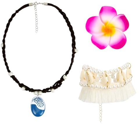 VerLuky Prinzessin Halskette Zubehör, Boho Shell Anklet Blume Haarspange, Party-Halskette Set Mädchen für Karneval, Halloween, Fasching, Cosplay