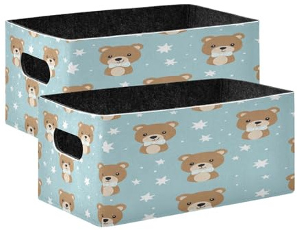 Kcldeci Teddy Bear Bow 2 Pack Storage Baskets for Organizing,Sturdy Foldable Storage Bins Organizer for Shelves Closet Nursery