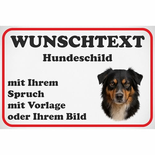 Kiwistar - Schilder selbst gestalten - Hund Australian Shepherd - 0,5mm Alu ab 20x15 cm - mit Wunschtext, Foto nach Vorlage oder eigenem Bild Hundeschild für Haus, Hof, Garten, wetterfest, Geschenk