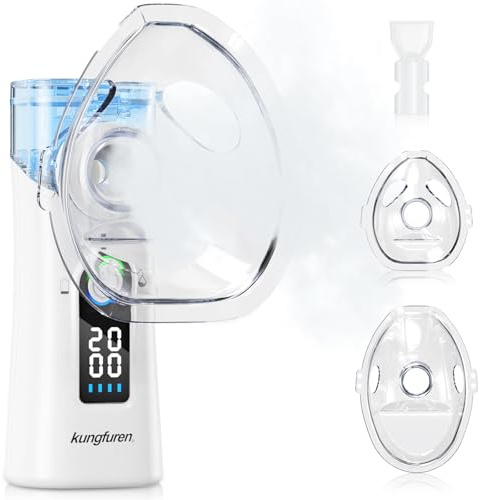 Inhalationsgerät für Erwachsene und Kinder: Wiederaufladbares Inhaliergerät mit 20-Minuten-Timer - Leises und Tragbares Mesh Inhalationsgerät Inhalator für Zuhause Reise Büro mit Masken und Tasche