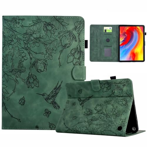 MOKASE Case for Amazon Kindle Fire HD 8 & 8 Plus (12th/10th Generation 2024/2022/2020 Release), 8 Embossed Hummingbird PU Leather Flip Folio Stand Cover, Auto Wake/Sleep with Card Slot, Green
