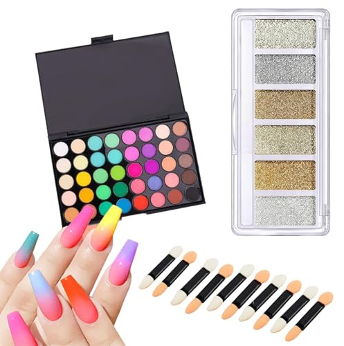 Zosutetoxo 46 Colors Nail Pigment Powder, Chrome Pigment Palette with Neon Shades for Gradient Ombre & Bold Manicure, Manicure Supplies for Home and Salon plus Dual-Ended Nail Art Pen