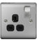BG-Nexus-Metal Single 13A Plug Socket,Brushed Steel Finish,Black Inserts