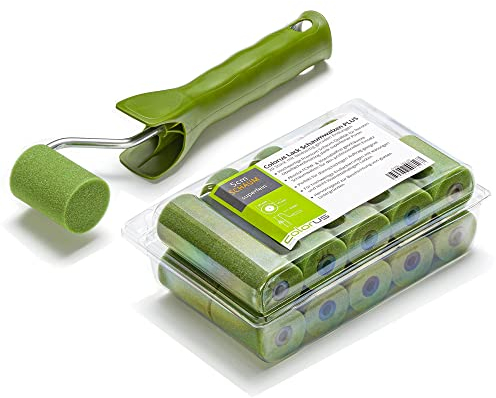 Colorus Lackierset 20x Lackierwalze 5cm superfein mit Bügel Farbroller klein | Lackierroller gerade | Lackrollen für wasserbasierte Lacke | Lackwalzen Schaumstoffrolle Lack