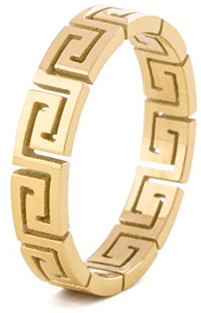 Akitsune Argius Ring | Eleganter Damen Ring mit Griechischen Ornament Muster | Design-Ring für Frauen und Herren Edelstahl Filigran Mäander - Gold - US 11