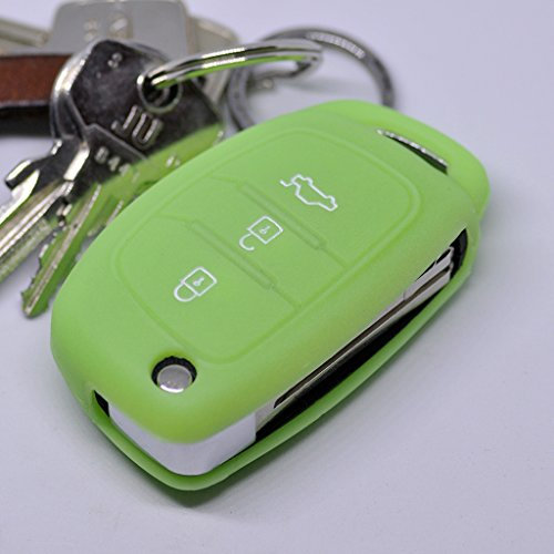 Soft Case Schutz Hülle Auto Schlüssel kompatibel mit Hyundai i10 i40 ix35 Santa Fe Sonata Tucson Klappschlüssel/Farbe: Fluoreszierend Grün (leuchtet im Dunkeln!)