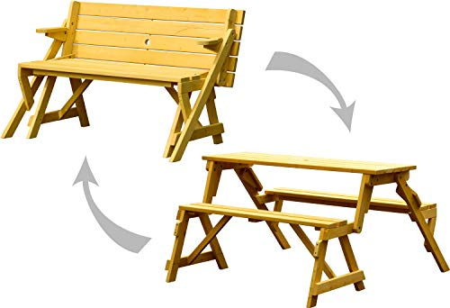 dobar® 29301FSCe Picknickbank 2in1 Groß | Multifunktions Gartenbank | Picknicktisch Massivholz | Sitzbank und Tisch 4 Personen | Sitzgarnitur Outdoor | 138 x 144 x 77 cm | Natur