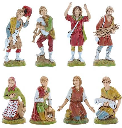 Moranduzzo Set 8 Hirten für Krippe 10 cm Maßstab 1:20 - Unzerstörbare Krippenfiguren - Stil 700', Handbemalt, Offizielles Produkt, Hergestellt in Italien, Bildhauer M. Landi