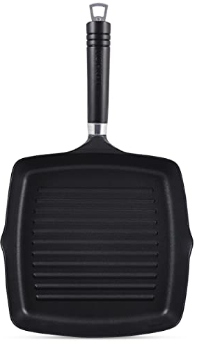 Ken Hom Cast Aluminium Grill Pan, 25cm, Excellence, Non-Induction/Metal Tool Safe/Phenolic Handle, Includes 1 x Griddle Pan, KH425004
