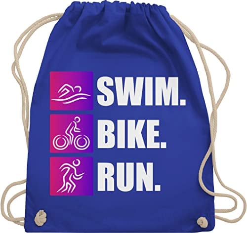 Turnbeutel Rucksack - Swim. Bike. Run. - Unisize - Royalblau - baumwolle beutel triathleten beuteltasche gym bag sporttasche rucksackbeuteltasche baumwoll sport geschenk geburtstag triathlete
