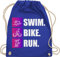 Turnbeutel Rucksack - Swim. Bike. Run. - Unisize - Royalblau - baumwolle beutel triathleten beuteltasche gym bag sporttasche rucksackbeuteltasche baumwoll sport geschenk geburtstag triathlete