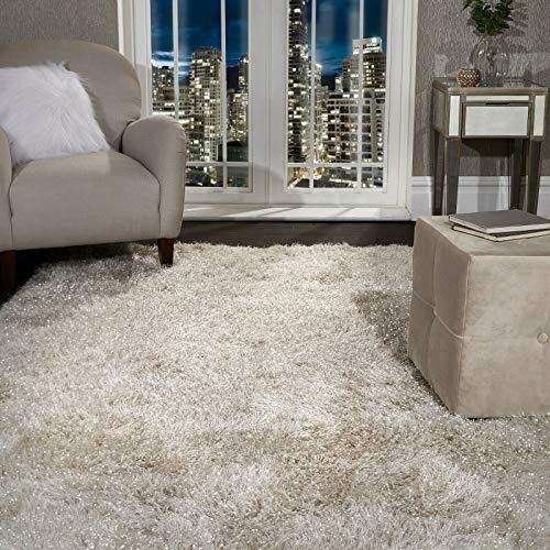 SHAGGY RUG Super Plush Extra Large Rugs Living Room with SHIMMERING SPARKLE GLITTER STRANDS Fluffy 55mm Thick Pile Height Modern Area Rugs - (Cream Ivory, 160cm x 230cm (5.5ft x 7.5ft))