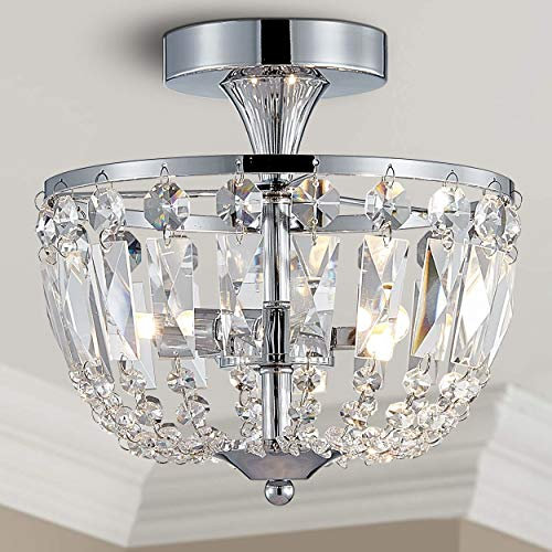 BESTIER Moderne Chrom Kristall Halbbündig Kronleuchter Beleuchtung LED Deckenleuchte Lampe für Esszimmer Badezimmer Schlafzimmer Wohnzimmer 3 G9 Lampen