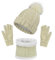 CheChury Schal Mütze und Handschuh Set Winter Kombi Set Strickmütze Beanie Handschuhe Winter-Schal Set Bommelmütze 3-teilig Winterset Beanie mit Pompon Touchscreen Handschuhe Geschenk,Beige,Onesize