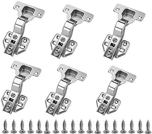 110 Degré Charnière Hydraulique, Lot de 6 Rentrant Charnières Recouvrante en Applique Charnieres Mécanisme de Fermeture Automatique avec Amortisseur pour Armoires de Porte Cuisine