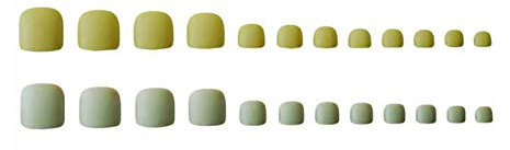 24Pcs False Toe Nails Fashion Square Short Full Cover Nails Toenails Accessories Scrub Light Green Yellow Jump Color