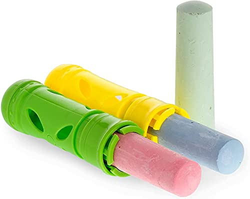 Kreide HALTER Set für SAUBERE FINGER und HÄNDE Chalk Holder Sidewalk Straßenkreide Gehweg Jumbo Malkreide 2,5cm Dm. für Kinder | 2 bequeme Kreidehalter Griffe + Kreidestifte schöne Farben abwaschbar
