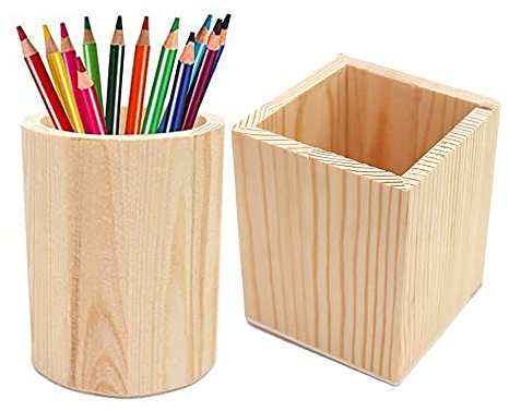 Holz Stiftebehälter, 2 Stücke Runder Stifteköcher, Holz Stiftebehälter Schreibtisch Organizer, Rundes Quadrat Aus Holz Diy Stifteköcher für Aufbewahrung Von Bleistiften, Stiften Und Schminkpinsel