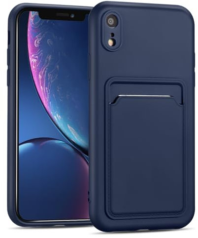 CoolGadget Card Case für iPhone XR, TPU Schutzhülle mit Kartenfach und erhöhtem Kantenschutz, Blau