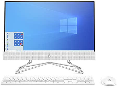 HP - Escritorio todo en uno de 21.5 pulgadas, procesador AMD Athlon Silver 3050U, gráficos AMD Radeon, 4 GB de RAM, 128 GB de almacenamiento, Windows 10 Home (22-dd0110, 2021), blanco nieve