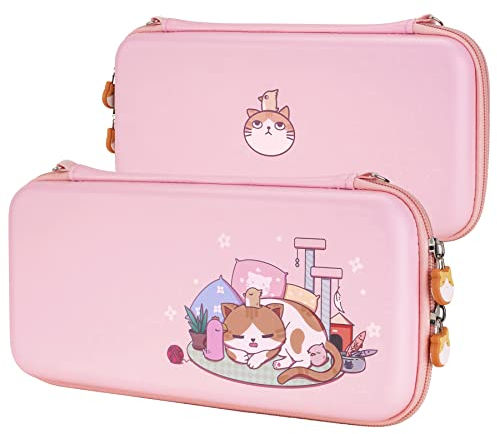 eXtremeRate Tasche für Nintendo Switch Lite, Tasche Tragetasche Hülle Case Schutzhülle Slim Reisetasche für Switch Lite mit Thumb Griffe&10 Speicherplatz-(Kätzchen&Huhn)