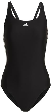 adidas Damen Mid 3-Stripes Swimsuit, Black / White, 32