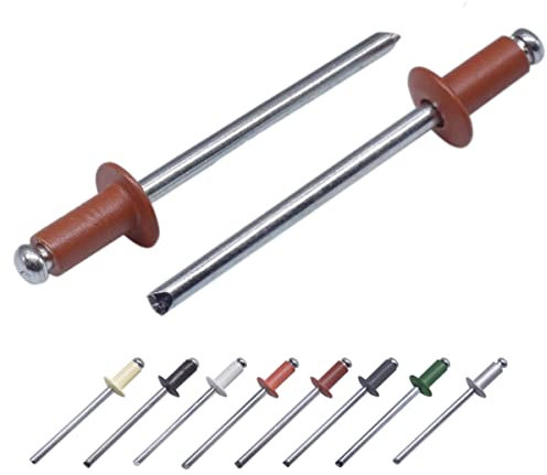 Confezione da 100 rivetti ciechi verniciati, 4,0 x 8 mm, testa a cupola, DIN 7337, rivetti in alluminio e mandrino in acciaio, rivetti pop (100, marrone rame RAL 8004)