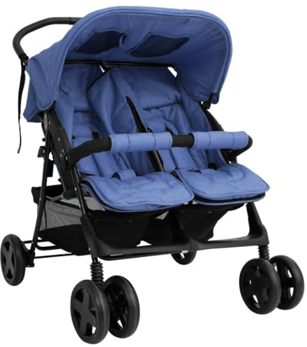 vidaXL Geschwisterwagen Klappbares Design Zwillingswagen Kinderwagen Baby Kinder Buggy Zwillingsbuggy Kinderbuggy Reisebuggy Marineblau Stahl