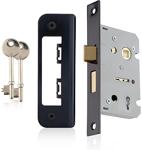 XFORT Matt Black 65mm Mortice Sashlock, Mortice Door Lock with Key, Latch Mechanism & Key Operated Deadbolt, Internal Wooden Door Security for Home and Workplace.