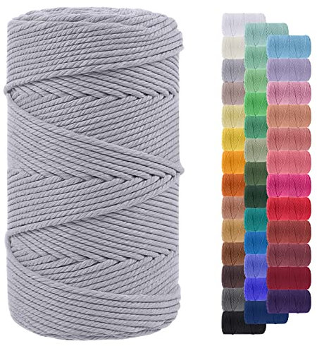 LEREATI Hilo Macrame 4mm x 200m, Cuerda Macrame Gruesa Cuerda de Algodon Natural, DIY Hilos Macramé para Manualidades, Tapices de Pared, Colgador de Plantas, Decoración Bohemia (Gris Claro)