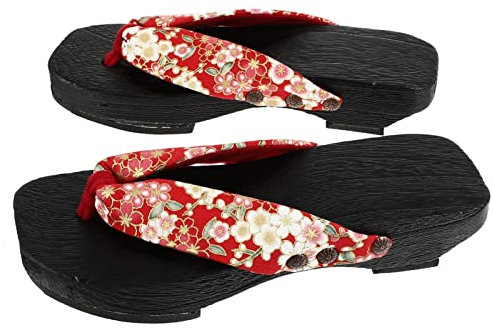 USHOBE 1 Paar Japanische Traditionelle Sandalen Geta Wooden Clogs Schuhe Kimono Schuhe Clogs Flip Flops Plattform Pantoffeln für Frauen