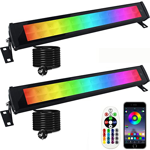 RGB LED Strahler, 2 Stück 50W RGB Led Wallwasher Licht mit Fernbedienung und Bluetooth APP, Led Bar Lichteffekte IP66 Wasserdicht Smart Partylichter für DJ Disco Party Garten Halloween Bühnenlichter