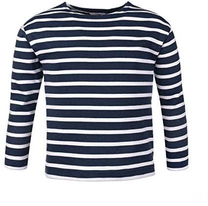 modAS Bretonisches Shirt für Kinder - Longsleeve Pullover Langarm Shirt mit Streifen Mädchen Jungen aus Baumwolle in Weiß/Blau Größe 152