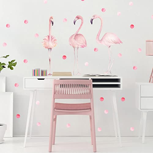 INSPIO Wandtattoo Kinderzimmer Flamingo & Kugeln Wandsticker Tiere & Punkte für Babyzimmer und Kinderzimmer Wandtattoo für Mädchen in rosa 100 x 50 cm (Nr. 1 - Blatt 100 x 50 cm)