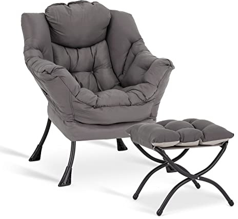 LITA Lazy Chair with Ottoman, Comfy Accent Reading Chair, Dark Grey