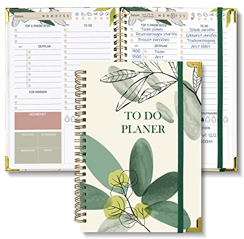 BIROYAL Tagesplaner undatiert A5 | 120-Tage To Do Planer für Aufgaben & Notizen | To Do Listen Block | Tages- & Wochenplaner Spiralblock Hardcover | Perfekt für Büro & Schule | Tintenwäsche