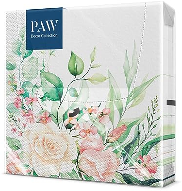 PAW - Serviette Papier 3 Plis (33 x 33 cm) I Lot de 20 I Serviette de Table Papier Idéal pour les Mariages, les Baptêmes, les Communions, les Anniversaires (Floral Moments)
